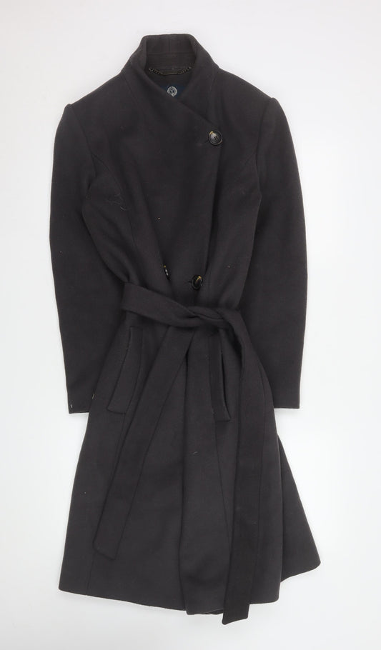 Viyella Women's Black Wool Cashmere Belted Trench Coat Size 12