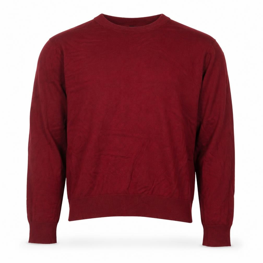 Front view of H&M men’s red crew neck jumper, size M