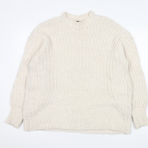 Topshop Women's Ivory Chunky-Knit Mock Neck Long Sleeve Jumper Size 10