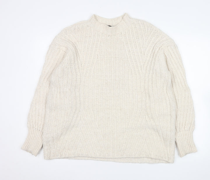 Topshop Women's Ivory Chunky-Knit Mock Neck Long Sleeve Jumper Size 10
