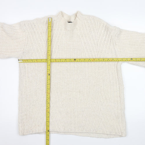 Topshop Women's Ivory Chunky-Knit Mock Neck Long Sleeve Jumper Size 10