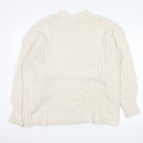 Topshop Women's Ivory Chunky-Knit Mock Neck Long Sleeve Jumper Size 10