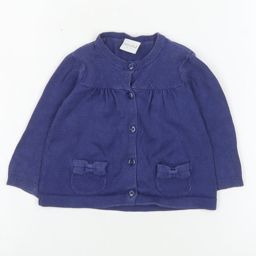 Mini Club Blue Cotton Knit Girls Cardigan 9-12 Months Button Up