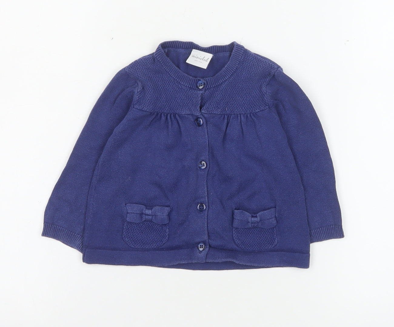 Mini Club Blue Cotton Knit Girls Cardigan 9-12 Months Button Up