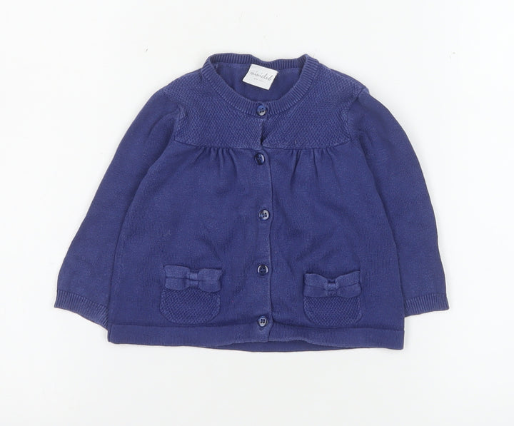 Mini Club Blue Cotton Knit Girls Cardigan 9-12 Months Button Up