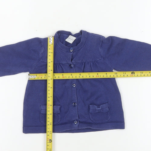 Mini Club Blue Cotton Knit Girls Cardigan 9-12 Months Button Up
