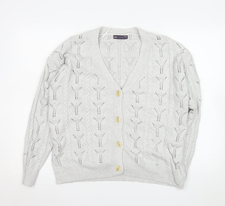 Marks and Spencer Womens Grey Cable Knit Button Cardigan M