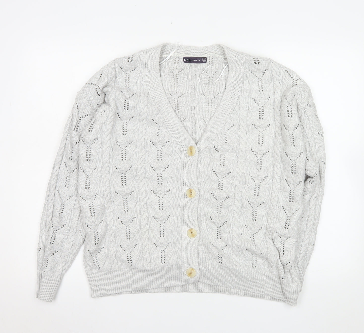 Marks and Spencer Womens Grey Cable Knit Button Cardigan M