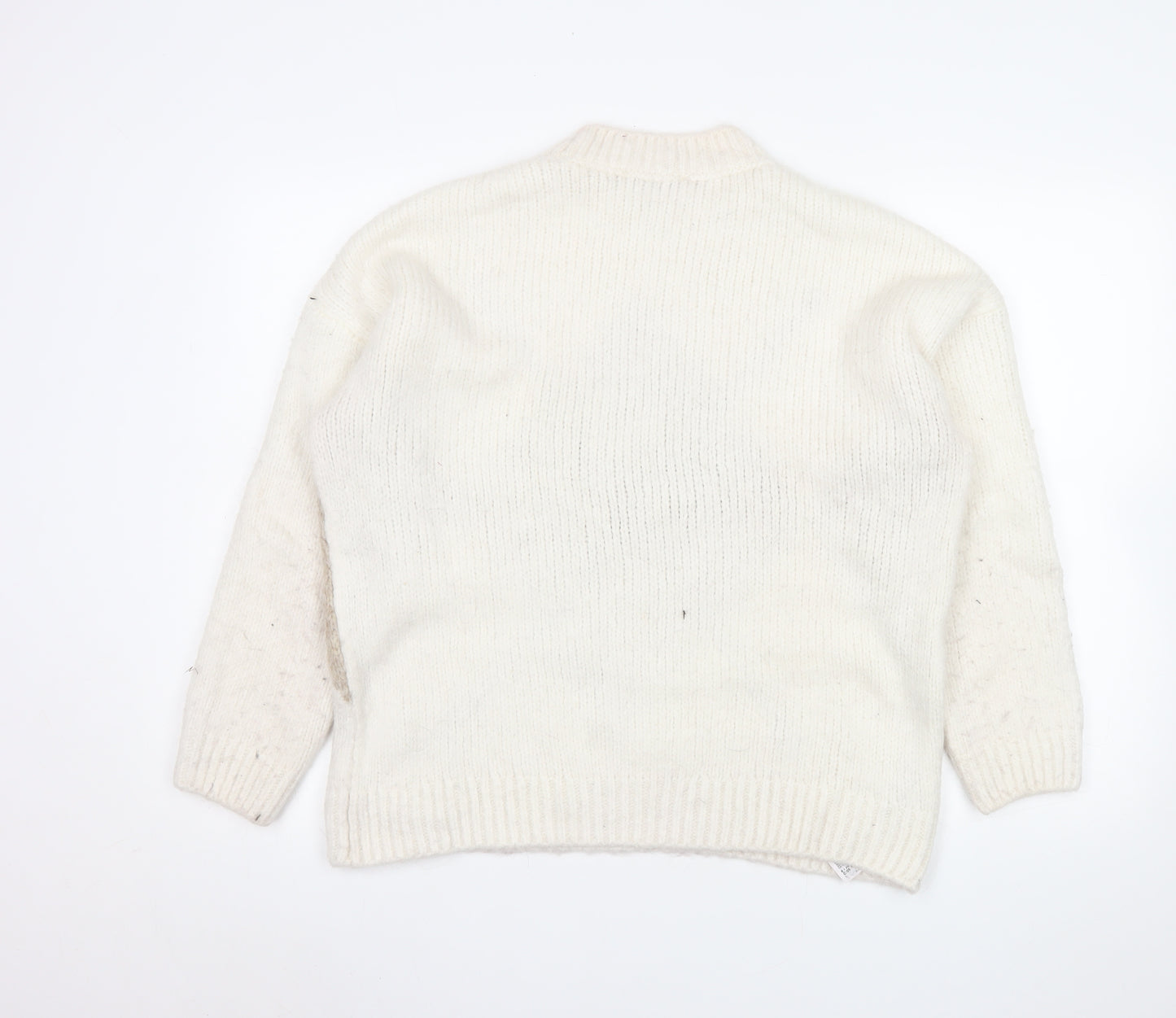 MNG Women's Beige Argyle Wool Blend Pullover Jumper Size L