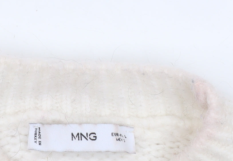 MNG Women's Beige Argyle Wool Blend Pullover Jumper Size L