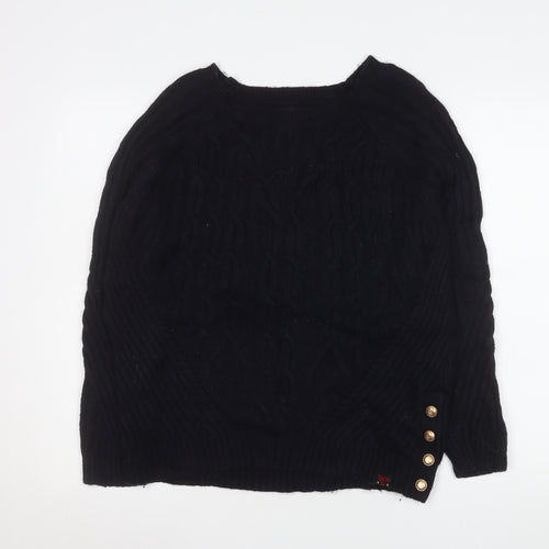 Superdry Women's Black Cable Knit Button Pullover Jumper UK 12
