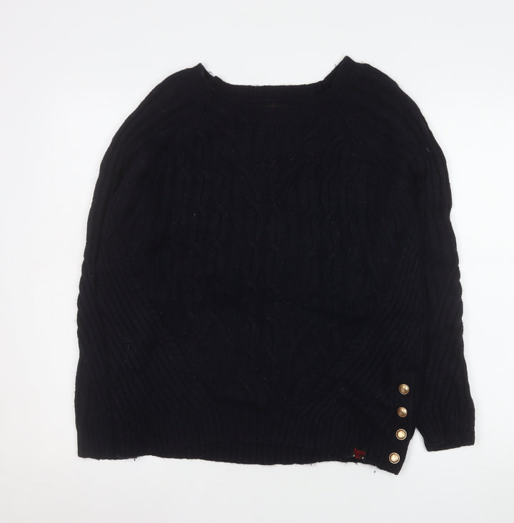 Superdry Women's Black Cable Knit Button Pullover Jumper UK 12