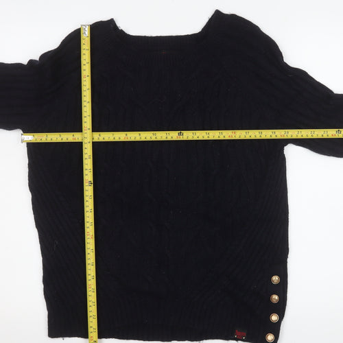 Superdry Women's Black Cable Knit Button Pullover Jumper UK 12