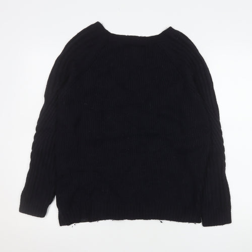 Superdry Women's Black Cable Knit Button Pullover Jumper UK 12