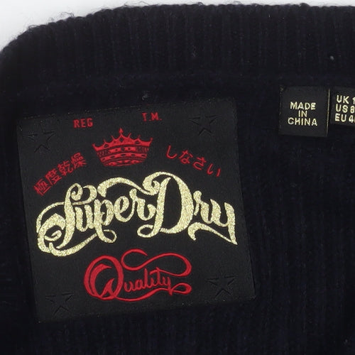 Superdry Women's Black Cable Knit Button Pullover Jumper UK 12