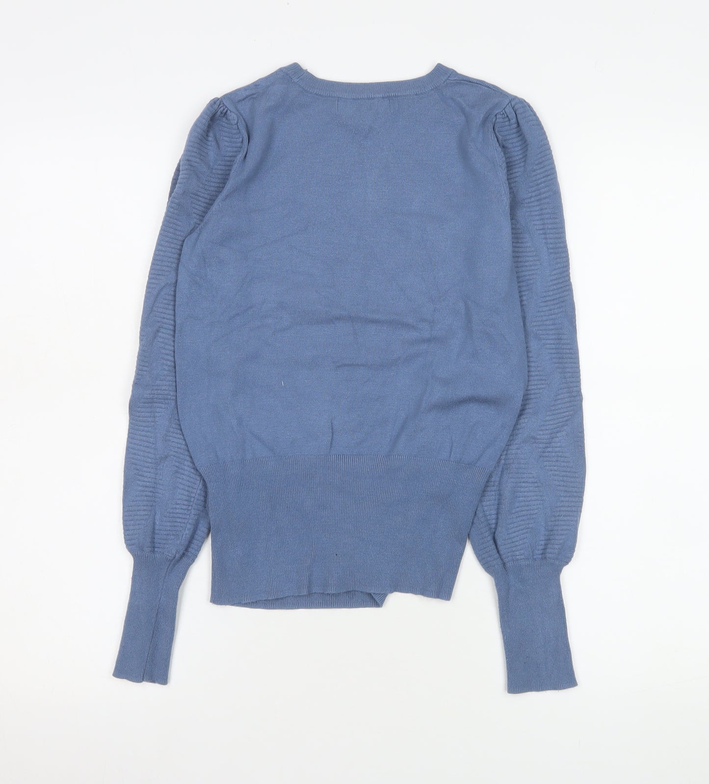 Marks and Spencer Women's Blue Crew Neck Puff Sleeve Jumper Size S