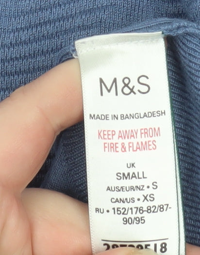 Marks and Spencer Women's Blue Crew Neck Puff Sleeve Jumper Size S
