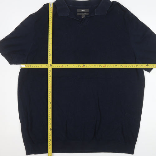 Marks and Spencer Men's Blue 2XL Polo Shirt Cotton Blend