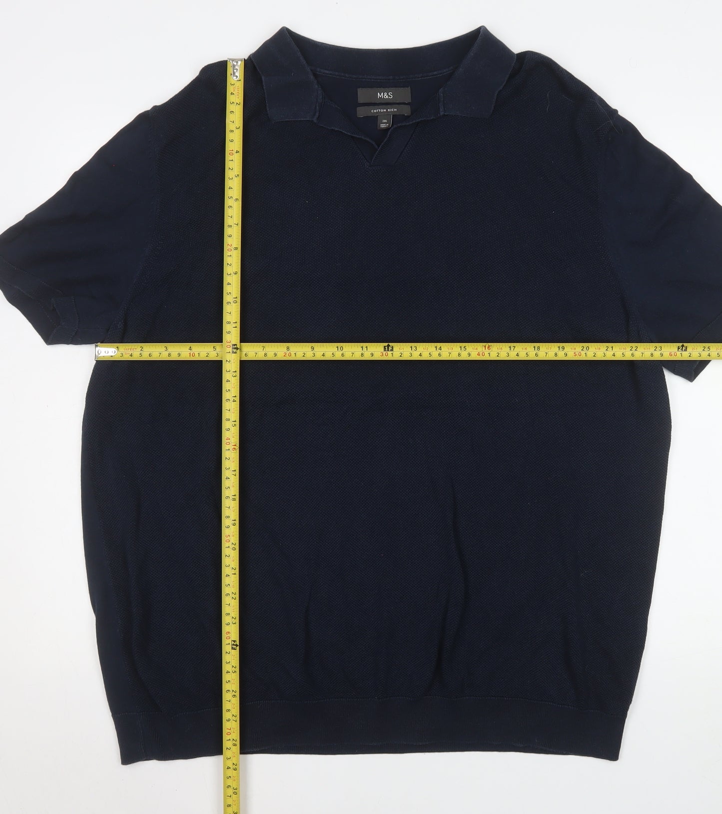 Marks and Spencer Men's Blue 2XL Polo Shirt Cotton Blend