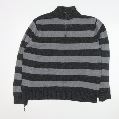 Chaps Men's Grey Striped Cotton 1/4 Zip Jumper XL Long Sleeve Casual Knit
