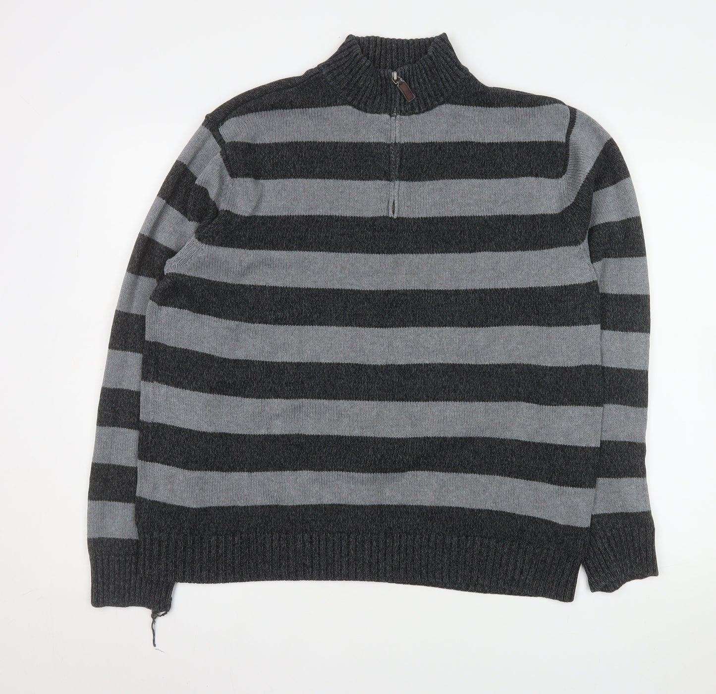 Chaps Men's Grey Striped Cotton 1/4 Zip Jumper XL Long Sleeve Casual Knit