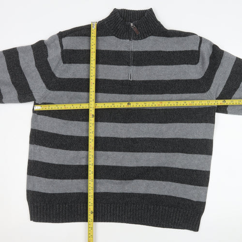 Chaps Men's Grey Striped Cotton 1/4 Zip Jumper XL Long Sleeve Casual Knit