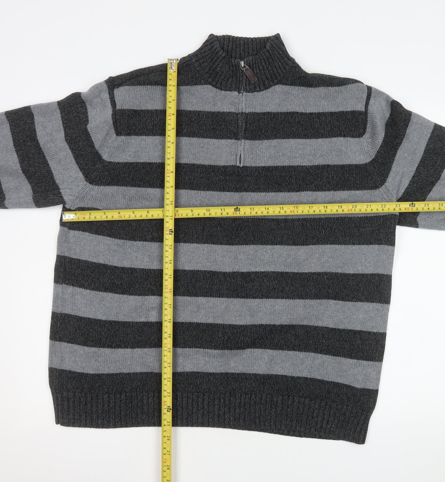 Chaps Men's Grey Striped Cotton 1/4 Zip Jumper XL Long Sleeve Casual Knit