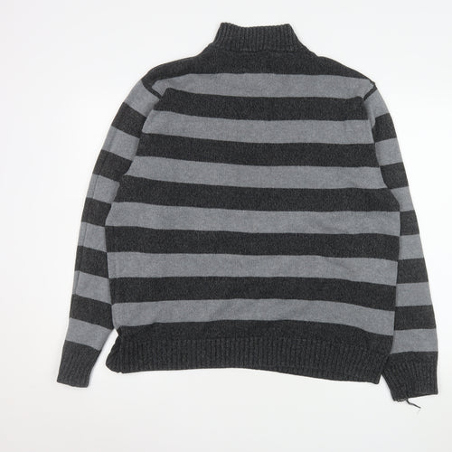 Chaps Men's Grey Striped Cotton 1/4 Zip Jumper XL Long Sleeve Casual Knit