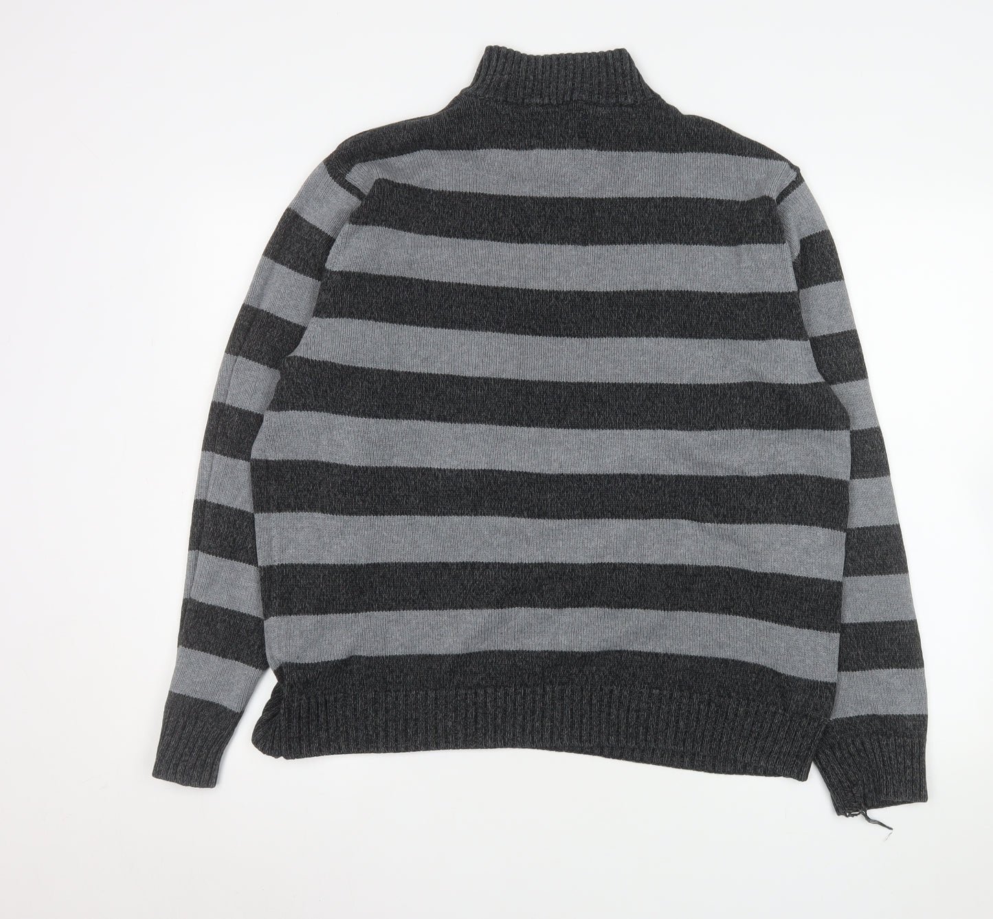 Chaps Men's Grey Striped Cotton 1/4 Zip Jumper XL Long Sleeve Casual Knit