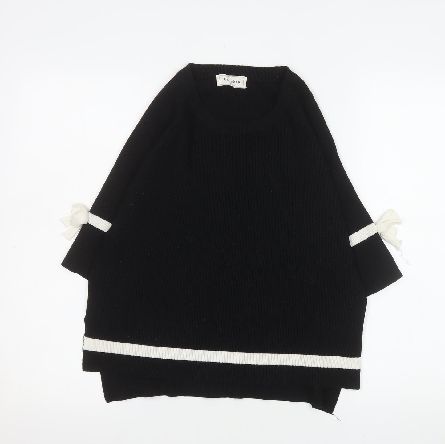 CoCo Soo Womens Black Size 12 Relaxed Knit Bow Sleeve Jumper