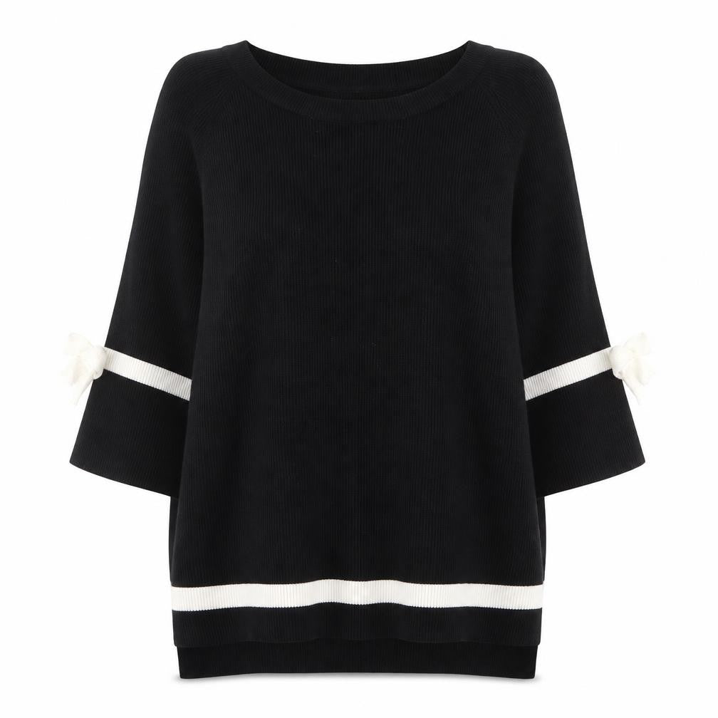 Front view of CoCo Soo women’s black, size UK 12, relaxed knit bow sleeve jumper