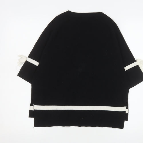 CoCo Soo Womens Black Size 12 Relaxed Knit Bow Sleeve Jumper