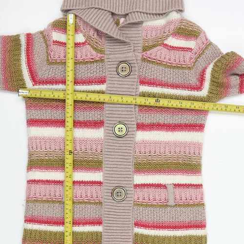 Next Girls Multicoloured Hooded Cardigan 11-12 Years Striped Knit Button Front