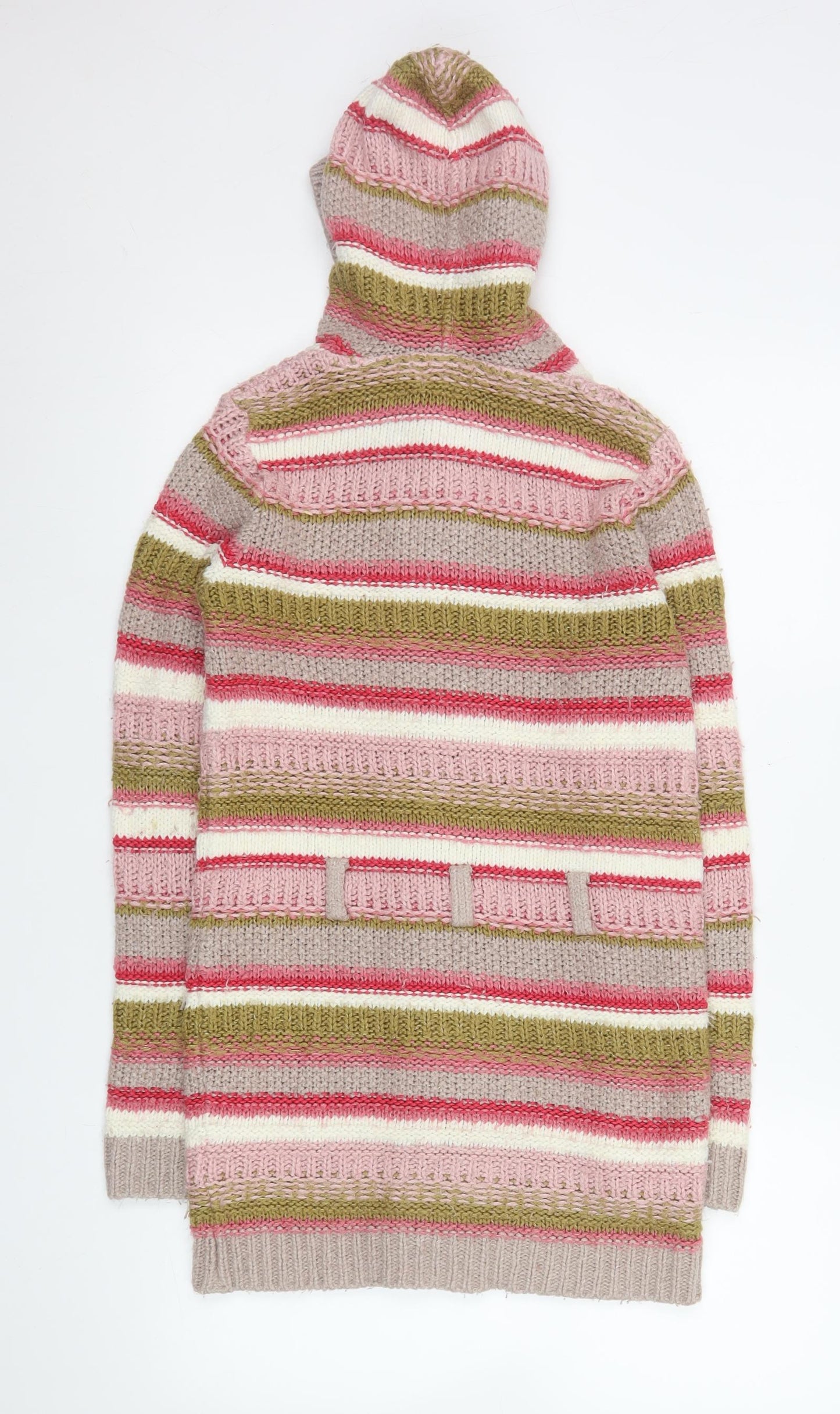 Next Girls Multicoloured Hooded Cardigan 11-12 Years Striped Knit Button Front