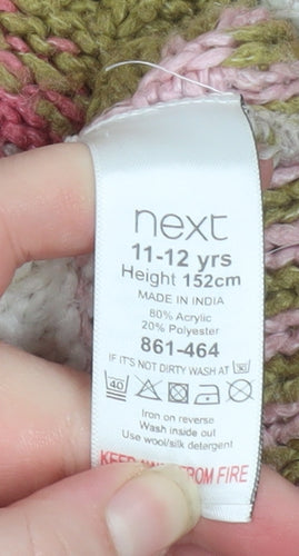 Next Girls Multicoloured Hooded Cardigan 11-12 Years Striped Knit Button Front