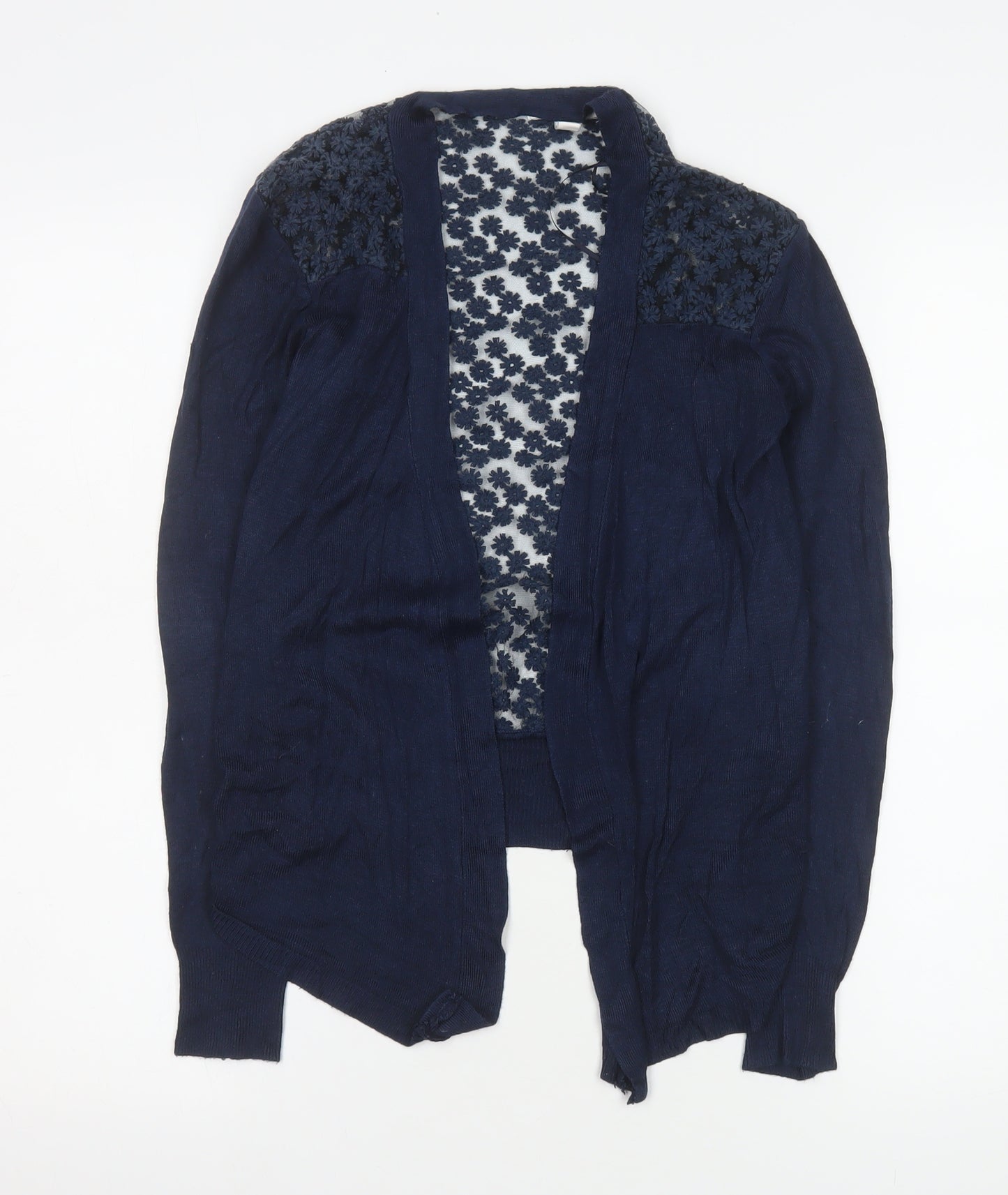 Misumi Women's Blue Cotton Floral Knit Cardigan M