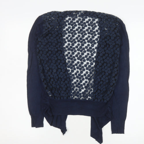 Misumi Women's Blue Cotton Floral Knit Cardigan M