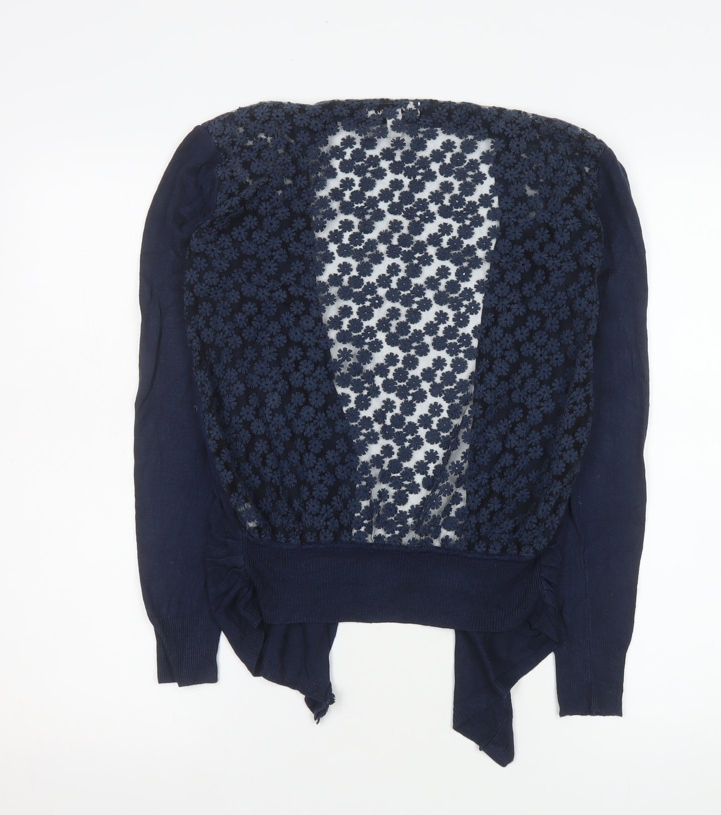 Misumi Women's Blue Cotton Floral Knit Cardigan M
