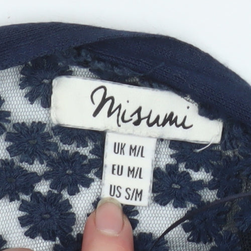 Misumi Women's Blue Cotton Floral Knit Cardigan M