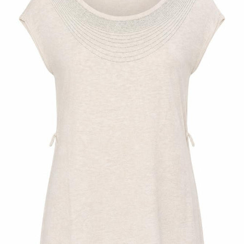H&M Women Beige Beaded Crew Neck Short Sleeve Top Size S