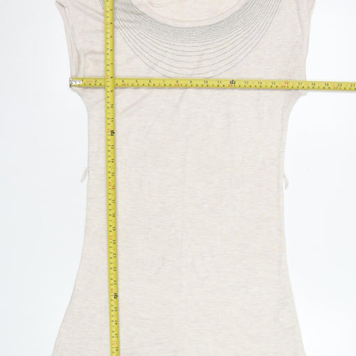 H&M Women Beige Beaded Crew Neck Short Sleeve Top Size S