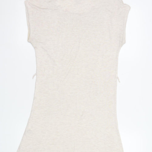 H&M Women Beige Beaded Crew Neck Short Sleeve Top Size S