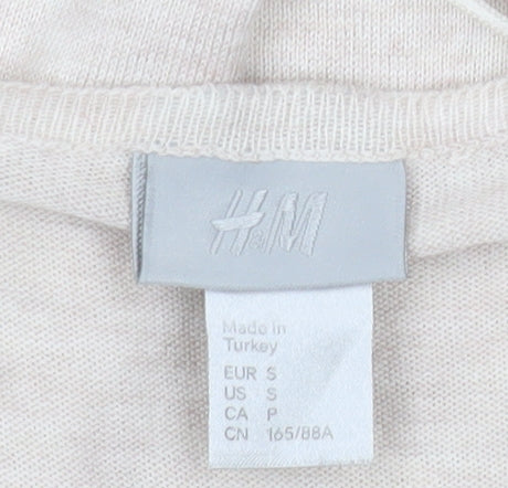 H&M Women Beige Beaded Crew Neck Short Sleeve Top Size S