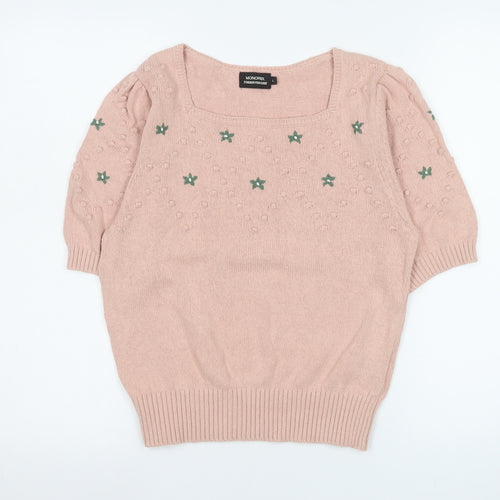 Monoprix Women's Pink Square Neck Short Puff Sleeve Cotton Jumper Size S
