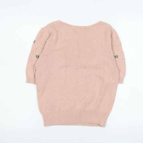 Monoprix Women's Pink Square Neck Short Puff Sleeve Cotton Jumper Size S