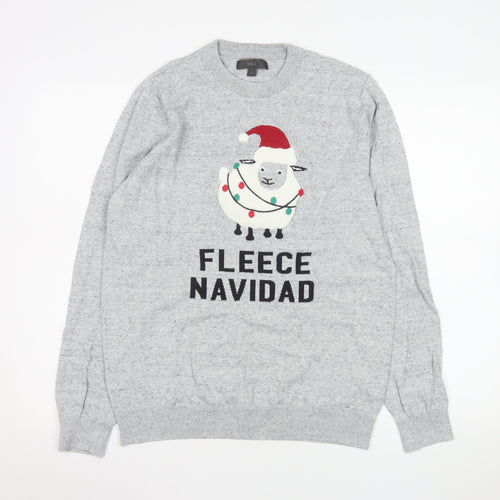 Marks and Spencer Women Grey Christmas Jumper Size S Cotton Knit