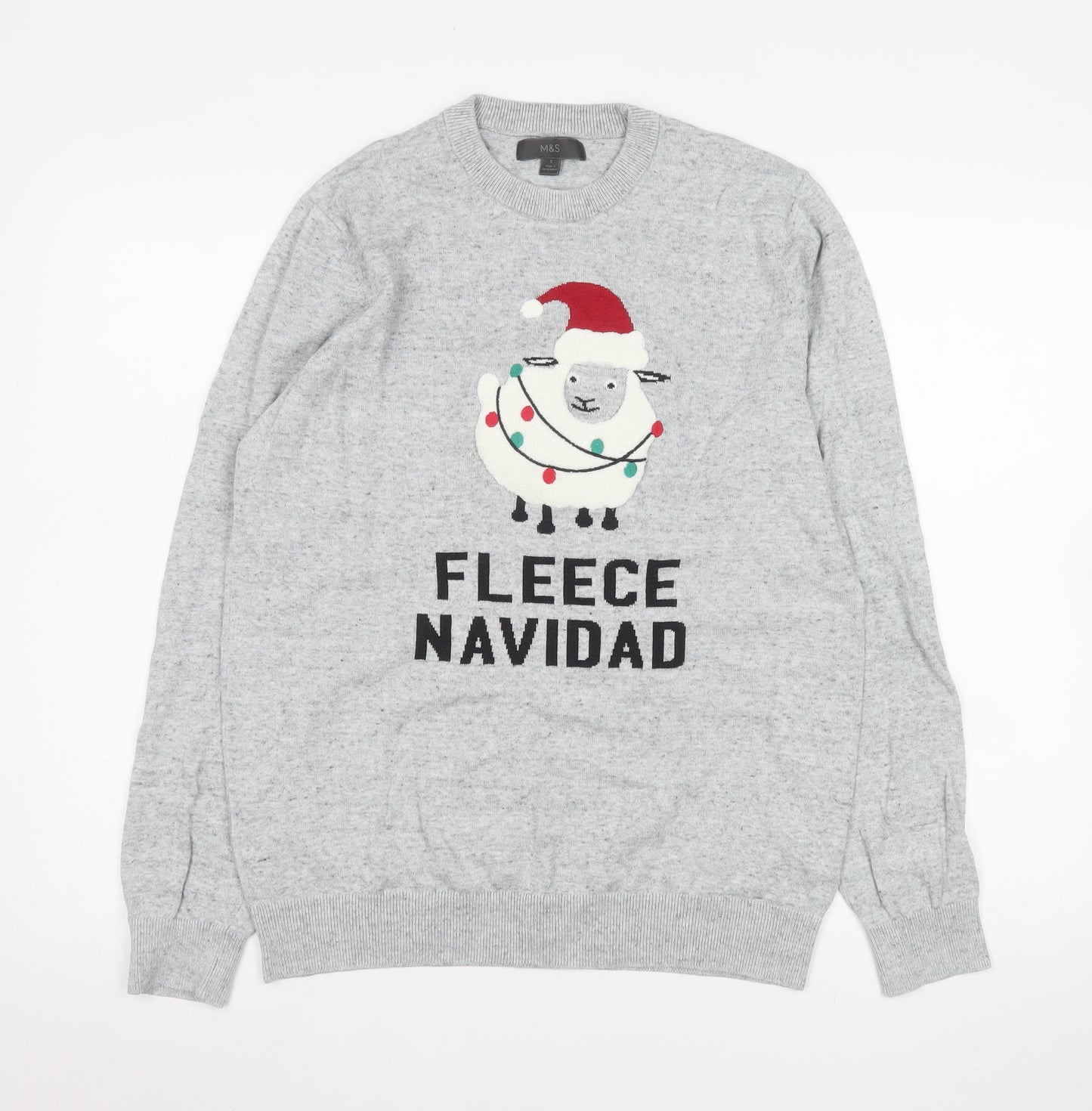 Marks and Spencer Women Grey Christmas Jumper Size S Cotton Knit
