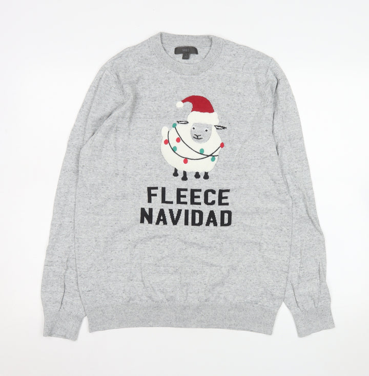 Marks and Spencer Women Grey Christmas Jumper Size S Cotton Knit