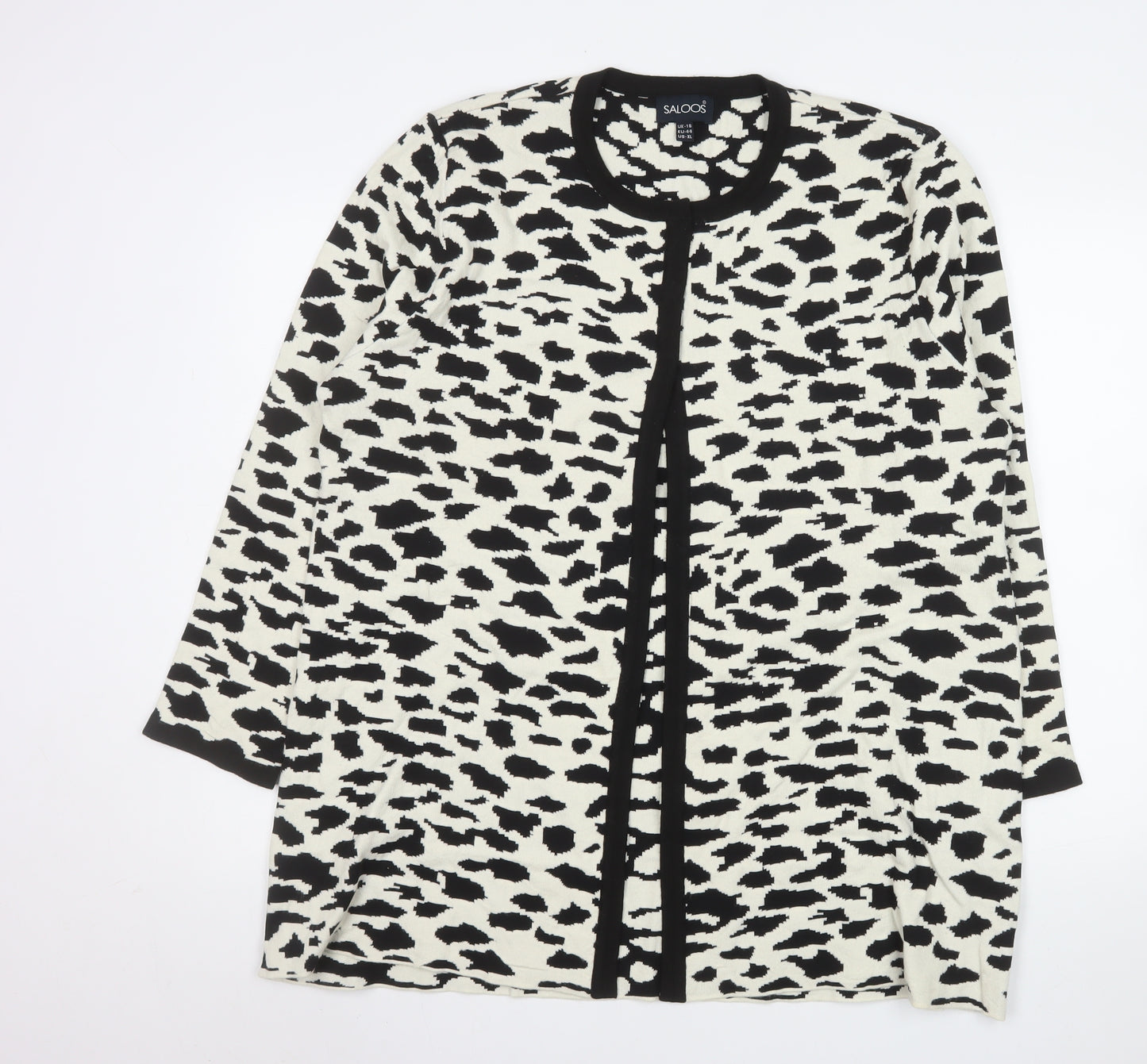 Saloos Women's Black White Animal Print Long Sleeve Cardigan Size 18