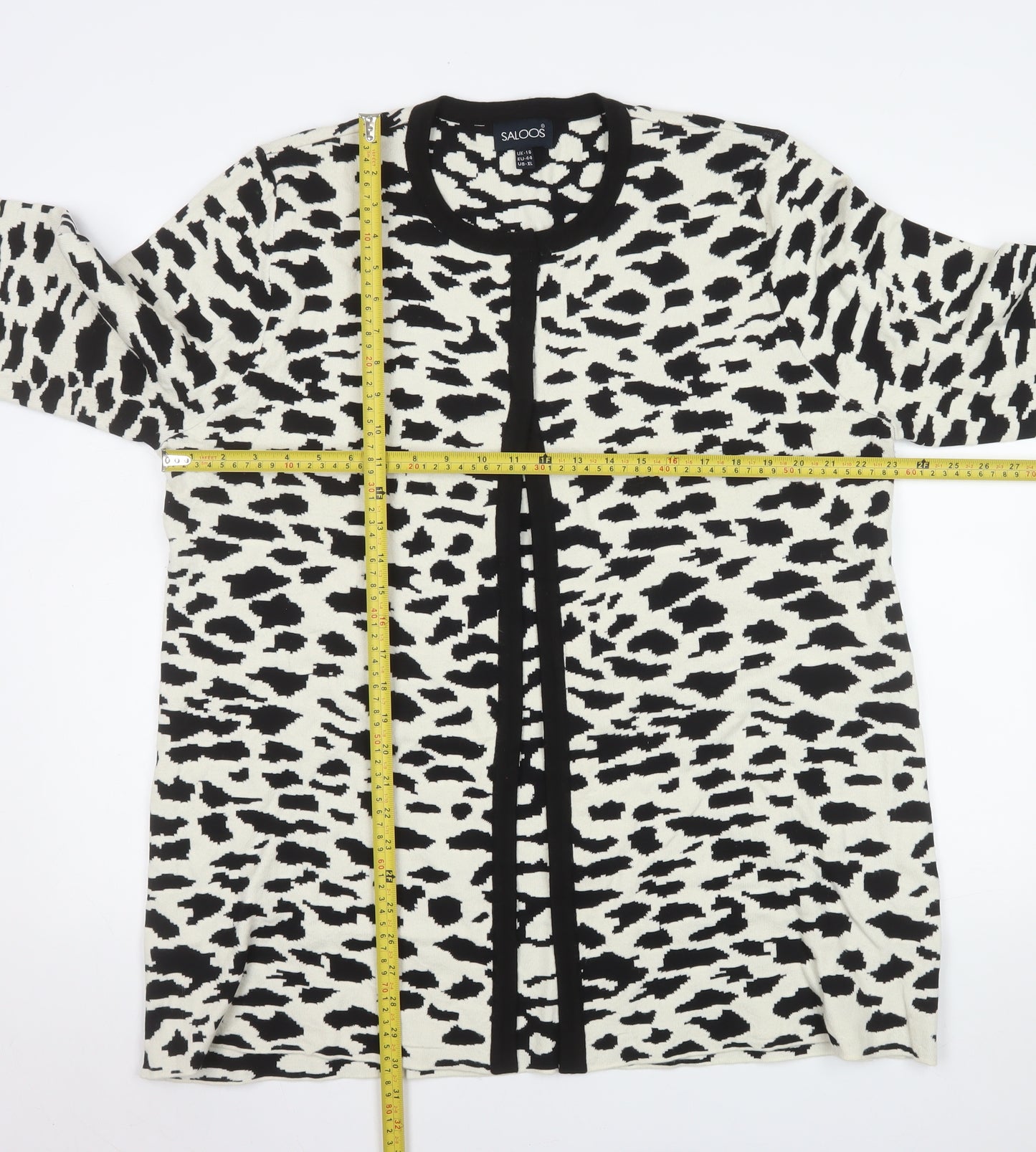 Saloos Women's Black White Animal Print Long Sleeve Cardigan Size 18